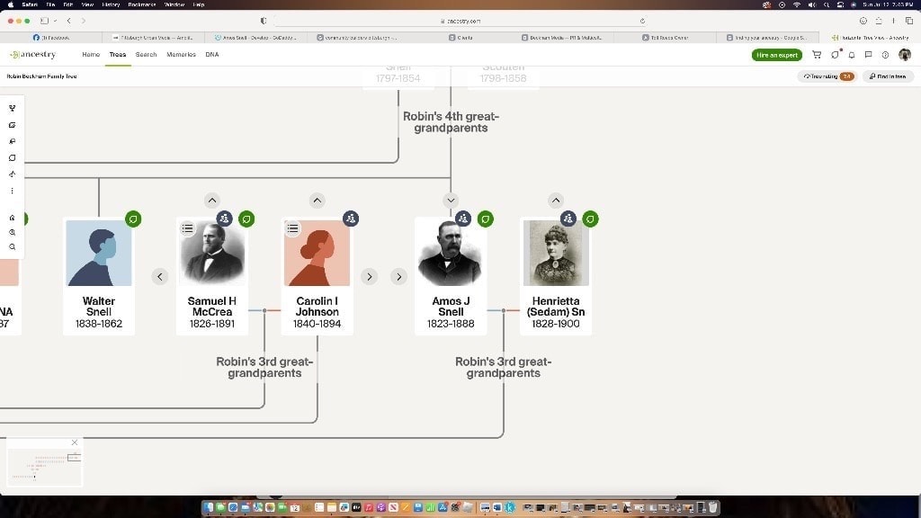 How I am related to Snell — Amos J Snell and Henrietta in Robin Beckham family tree