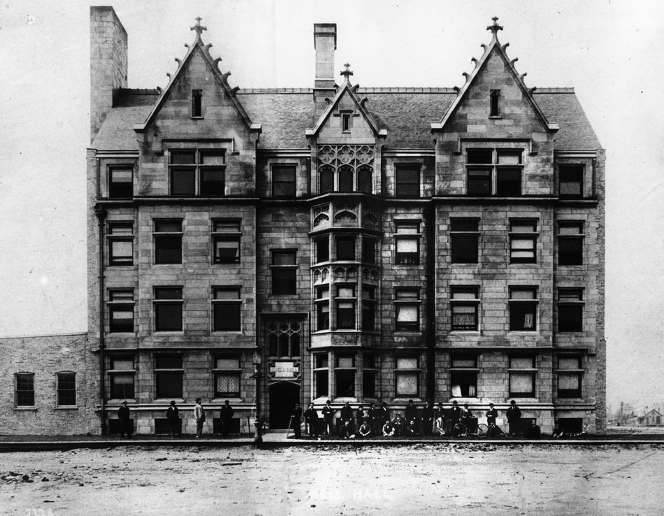 Snell Hall at the University of Chicago, men's residence hall funded by a $60,000 gift from Henrietta Snell, undated photograph from east